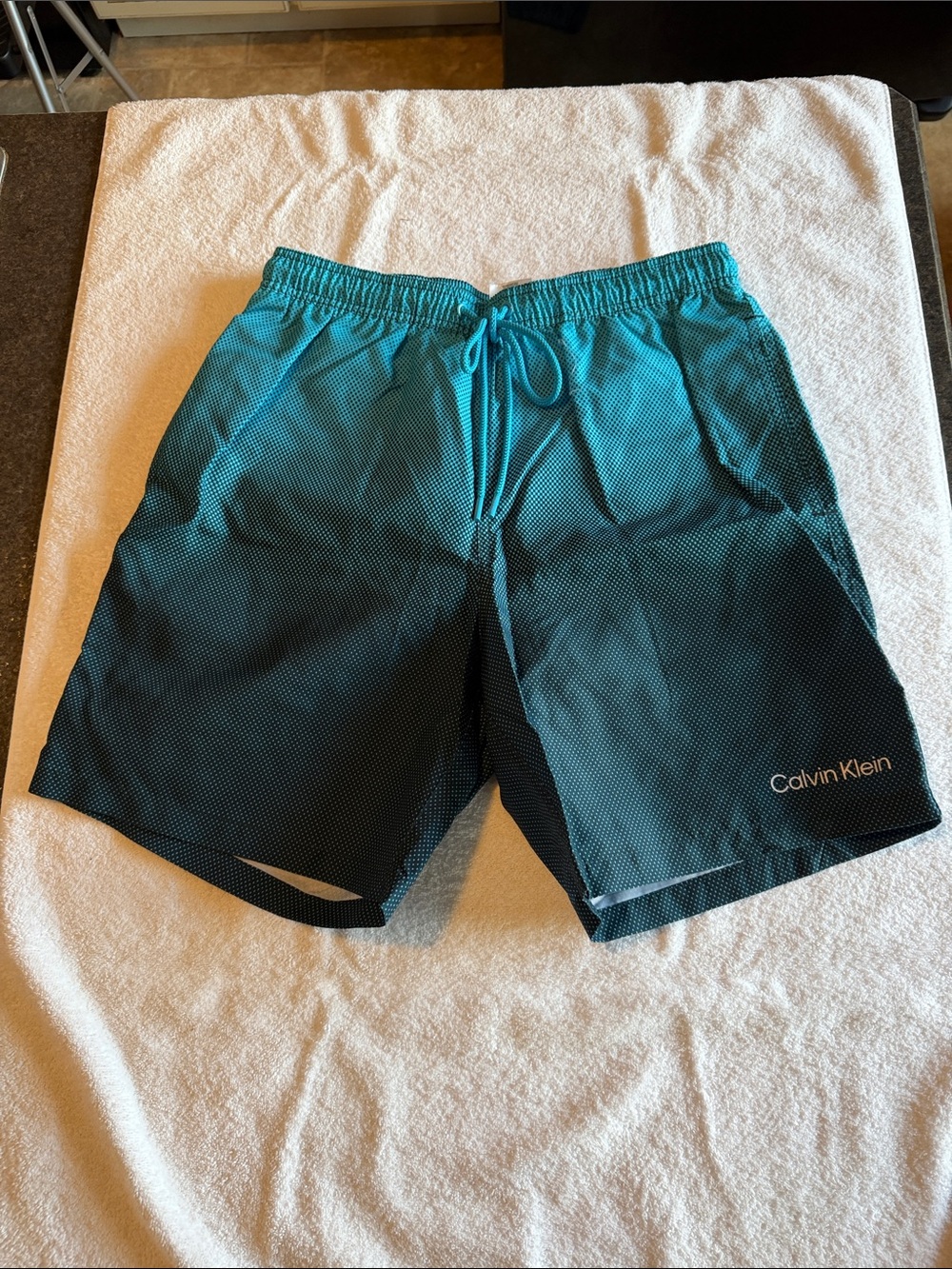 Calvin Klein Teal Ombre Dot Swim Trunks